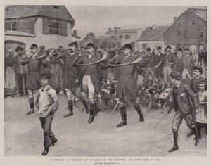 Celebrando el Día de San Huberto en Bievre en las Ardenas, la caza yendo a misa