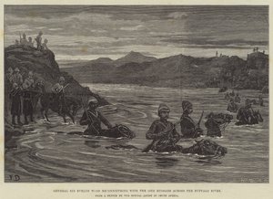 El general Sir Evelyn Wood reconociendo con los 15º Húsares a través del río Buffalo de Frank Dadd