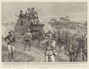 Hazañas heroicas en la guerra de Matabele, defendiendo el coche de correos de un grupo de cafres en el camino de Salisbury