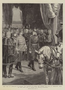 El Duque de Connaught en Hungría, los Emperadores de Austria y Alemania y el Duque de Connaught a punto de partir de Guns para presenciar las maniobras militares de Frank Dadd