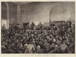 Juicio de Guiteau por el asesinato del presidente Garfield, vista general de la sala del tribunal