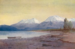 Nueva Zelanda: Al pie del lago Te-Anau (litografía en color)