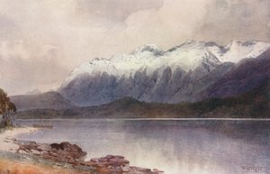 Nueva Zelanda: Cathedral Peaks (litografía en color)