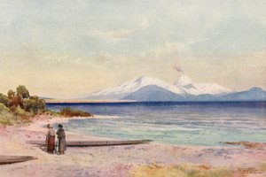 Nueva Zelanda: Lago Taupo (litografía en color)