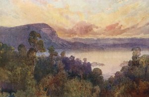 Nueva Zelanda: Lago Waikare-Moana (litografía en color)