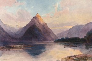 Nueva Zelanda: Mitre Peak (litografía en color) de Frank H Wright