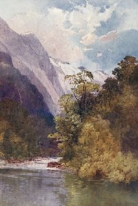 Nueva Zelanda: En el río Clinton (litografía en color) de Frank H Wright