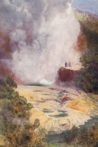 Nueva Zelanda: The Champagne Cauldron (litografía en color) de Frank H Wright