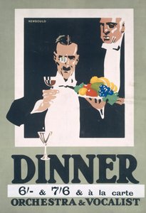 Anuncio de Cena y Orquesta y Vocalista (litografía en color) de Frank Newbould