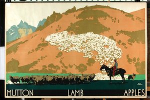 Mutton - Lamb - Apples, de la serie "Buy New Zealand Produce" [6319386] (litografía en color) de Frank Newbould