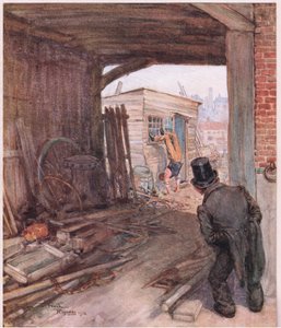 Al llegar a su destino, el primer objeto que se presentó a su vista fue un par de pies muy imperfectamente calzados en el aire, c.1920 (litografía en color)