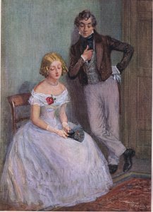 "Estoy segura de que no sé lo que quiere decir, Sr. Swiveller", dijo la Srta. Sophy con los ojos bajos, c.1920 (litografía en color). de Frank Reynolds