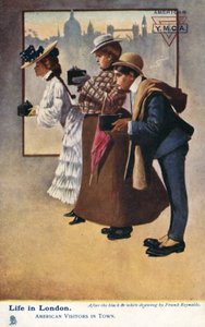 La vida en Londres, visitantes americanos en la ciudad (litografía en color) de Frank Reynolds