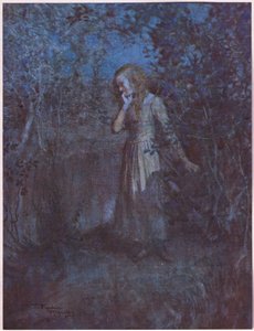 La luz se había desvanecido en la oscuridad y la tarde se hacía noche, c.1920 (litografía en color) de Frank Reynolds
