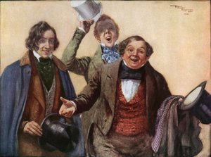 Sr. Tupman, Sr. Snodgrass y Sr. Winkle (litografía en color)