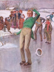 Mr Winkle on the ice (Pickwick Papers) (litografía en color)