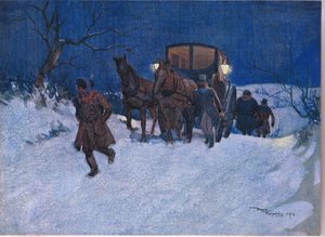 Cerca del final del viaje, c.1920 (litografía en color) de Frank Reynolds