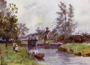 Norfolk Broads: Esclusa de Coltishall (litografía en color)
