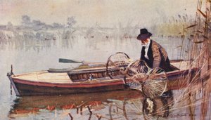 Wild Life in East Anglia: Setting the Bow-Net (litografía en color) de Frank Southgate
