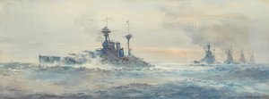 H.M.S. Queen Elizabeth Battle Squadron (acuarela) de Frank Watson Wood