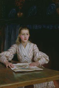Niña Joven Mirando una Estampa