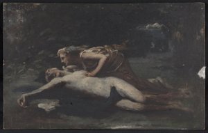 Píramo y Tisbe, hacia 1875 (óleo sobre madera) de François Alfred Delobbe