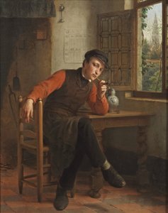 François Antoine De Bruycker - Joven fumando en pipa en el interior de un salón de François Antoine de Bruycker