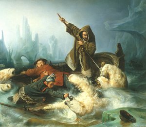 Francés: Battez les ours polaires / Hunting polar bears Lucha con los osos polares de François Auguste Biard