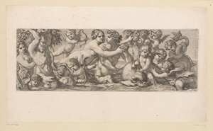 Bacchus con satyr, nereid y putti en el agua Figuras mitológicas junto al agua (título de la serie) de François Bignon (attributed to)