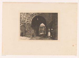 Vista de la puerta de St. Malo en Dinan
Diez aguafuertes, dibujadas y grabadas por F. Bonvin, pintor (título de la serie)