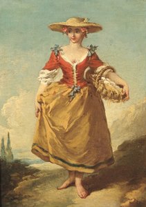 Campesina en un paisaje llevando una cesta de huevos (óleo sobre lienzo) de François Boucher