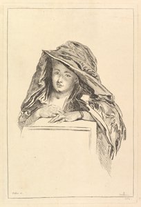 Retrato de Busto de una Mujer con Manto con Capucha