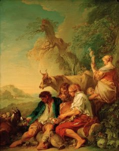 Pastores con ganado en un paisaje de François Boucher