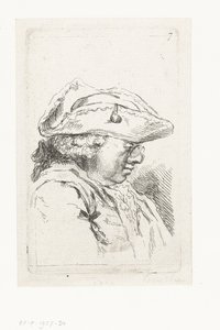 Cabeza de hombre con gafas y tricornio Conjunto de pequeñas piezas de género y encabezados (título de la serie) de François Boucher