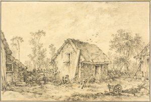 Paisaje con cabaña rústica de François Boucher