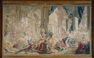 Manufacture de Beauvais - Psique conducida por Céfiro al palacio del Amor y Psique mostrando su riqueza a sus hermanas, Después de 1741 de François Boucher