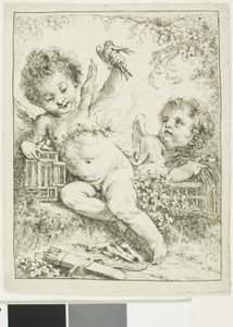 Dos Putti con un pájaro de François Boucher