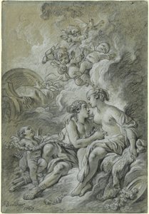 Venus apoyada en su querido Adonis