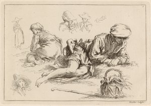 Estudios de figuras incluyendo niño reclinado de François Boucher after Abraham Bloemaert