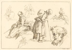 Estudios de figuras incluyendo mujer con una tetera de François Boucher after Abraham Bloemaert