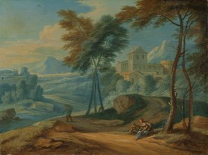 Paisaje arbolado a la italiana con figuras de François Boudewyns