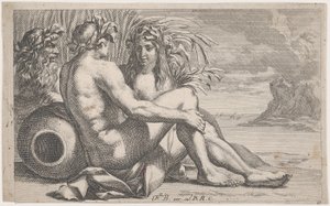 Dioses del río reclinados ante un paisaje marino, 1651-82 de François Bourlier