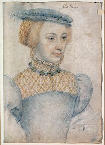Retrato de Anne de Pisseleu, esposa de Louis de Coesmes, Señor de Lucé (1520 -?). Dibujo con piedra negra y sangre por François Clouet (1515-1572)