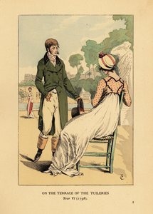Pareja de moda en la terraza de las Tullerías, París, Año VI de François Courboin