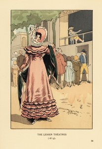 Mujer de moda en un espectáculo dramático al aire libre. Los Teatros Menores