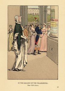 Mujer de moda paseando por la galería del Palais Royal, París, Año VIII de François Courboin