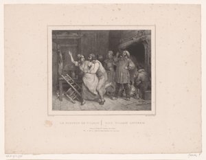 Hombre intenta abrazar a mujer en posada Le farceur de village / The village lotherio (título sobre objeto) Doce representaciones de varias figuras (título de la serie) Album de douze sujets (...) (título de la serie) de François Grenier
