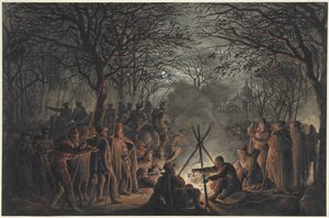 Campamento de los cosacos fuera de Muiderpoort en Amsterdam, 1813 de François Joseph Pfeiffer (II)