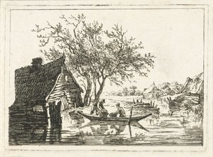 paisaje de río con granja