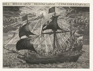 El barco del estado, 1620 Alegoría del estado feliz del país después del sínodo de Dordrecht Idea Belgicarum Provinciarum Confaederatarum (título sobre objeto) de François Schillemans